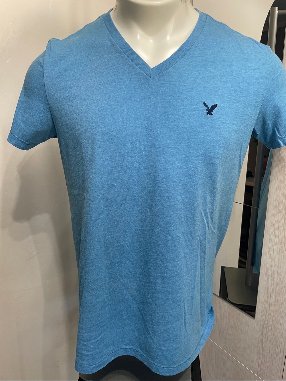 American Eagle Outfitters Light Blue V‑Neck Tee with Navy Logo